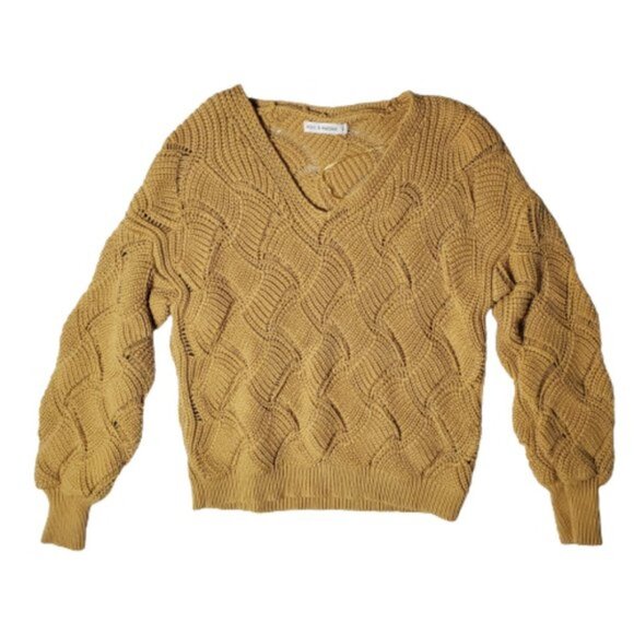 Moon & Madison Mustard Yellow Sweater Balloon Sleeve - Picture 2 of 12